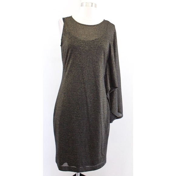 NWT Ted Baker Monyca Black Gold Metallic One Shoulder Draped Dress Size 4 - Picture 5 of 10